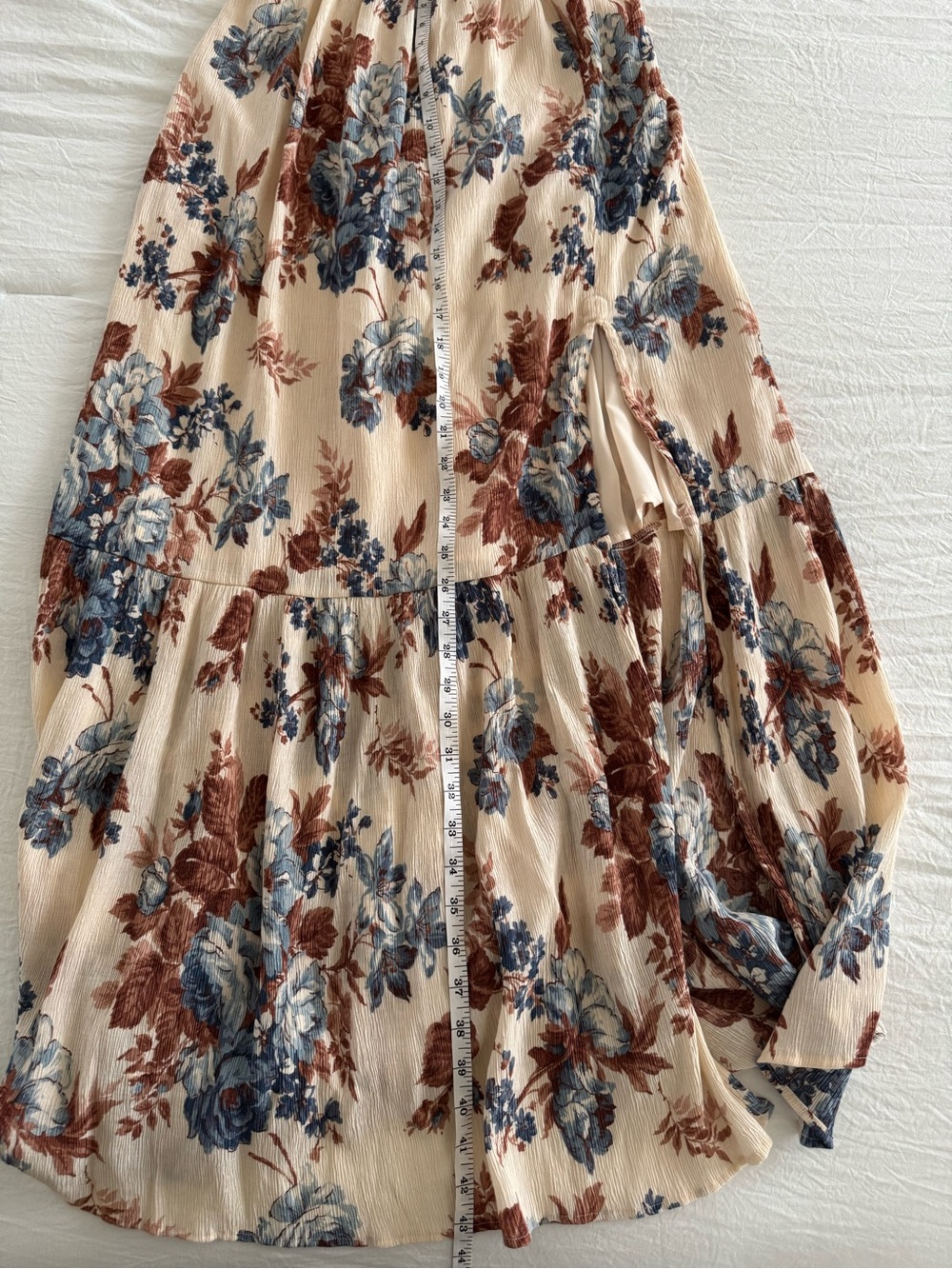 Abercrombie & Fitch Cream Smocked Maxi Dress with Blue & Rust Floral Print - Picture 9 of 10